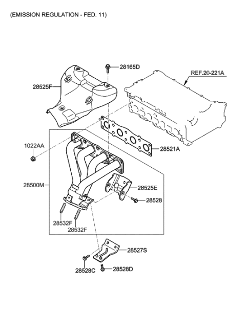 2011 Hyundai Tucson Exhaust Manifold Module Diagram for 28500-2G300