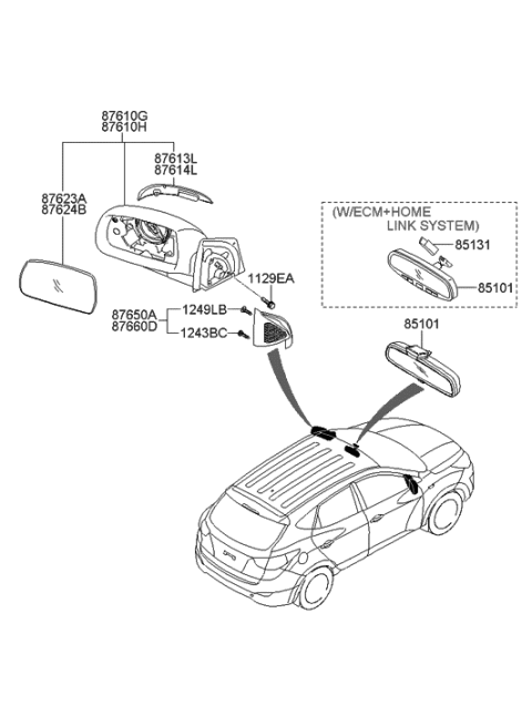 2010 Hyundai Tucson Mirror Assembly-Rear View,RH Diagram for 87620-2S060