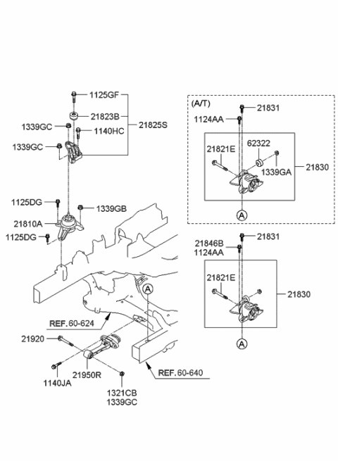2011 Hyundai Tucson Transaxle Mounting Bracket Assembly Diagram for 21830-2S000