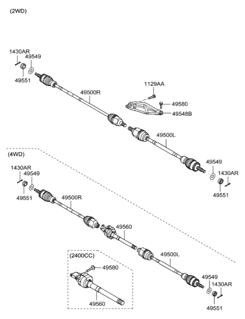 2009 Hyundai Tucson Shaft Assembly-Drive,LH Diagram for 49500-2S300