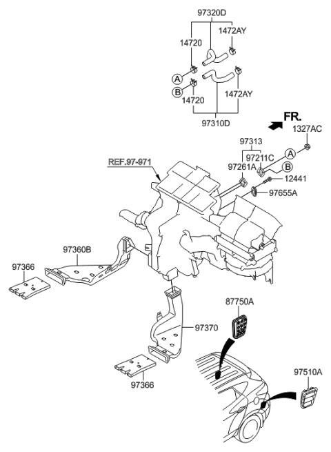 2011 Hyundai Tucson Duct-Rear Heating,RH Diagram for 97360-2S050