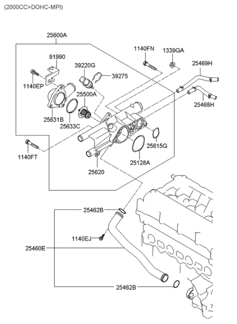 2010 Hyundai Tucson Coolant Pipe & Hose Diagram 1