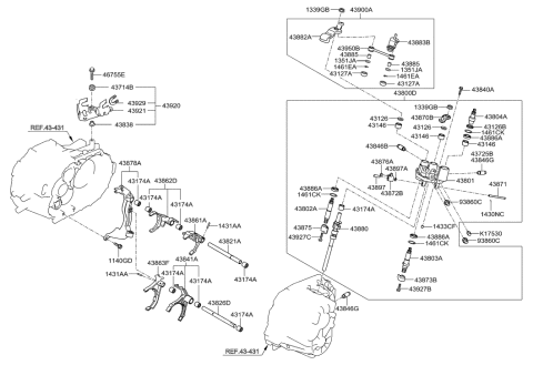 2010 Hyundai Tucson Bracket Assembly-Shift Control Cable Diagram for 43920-24351