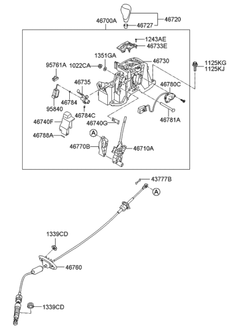 2012 Hyundai Tucson Lever-Gear Shift Diagram for 46721-2S100