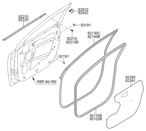 2009 Hyundai Tucson Front Door Moulding Diagram