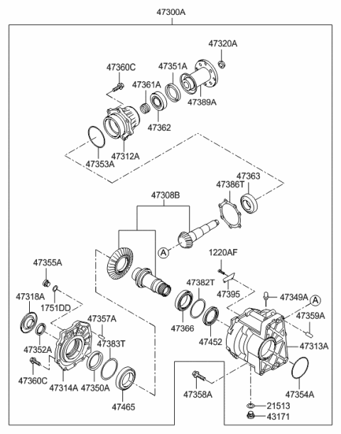 2010 Hyundai Tucson Transfer Assembly Diagram for 47300-3B230