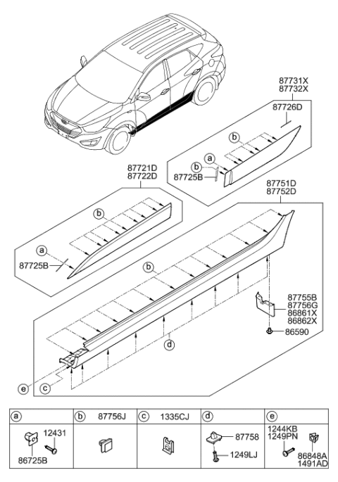 2009 Hyundai Tucson Body Side Moulding Diagram