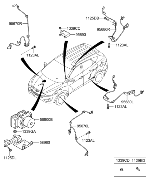 2012 Hyundai Tucson Sensor Assembly-Abs Real Wheel ,RH Diagram for 95681-2S300