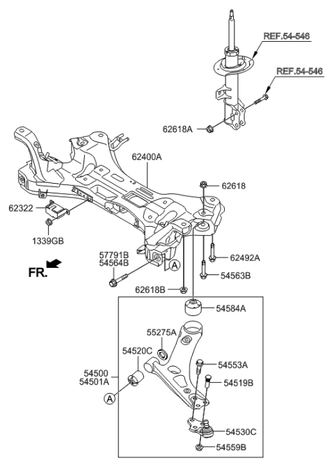 2009 Hyundai Tucson Arm Complete-Front Lower,RH Diagram for 54501-2S100