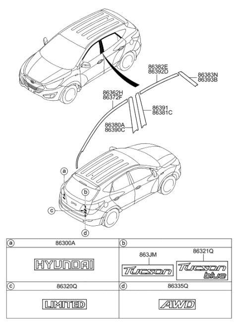 2013 Hyundai Tucson Black Tape-Front Door Frame Upper,RH Diagram for 86372-2S000