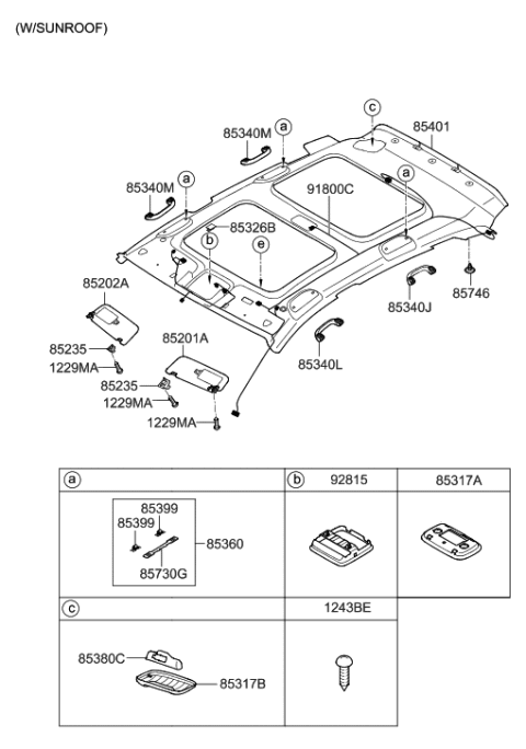 2012 Hyundai Tucson Sunvisor & Head Lining Diagram 2