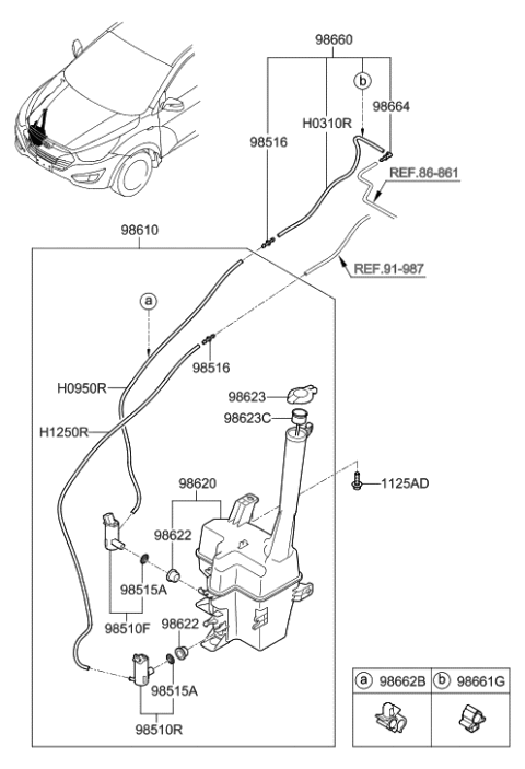 2009 Hyundai Tucson Reservoir & Pump Assembly-Washer Diagram for 98610-2S000