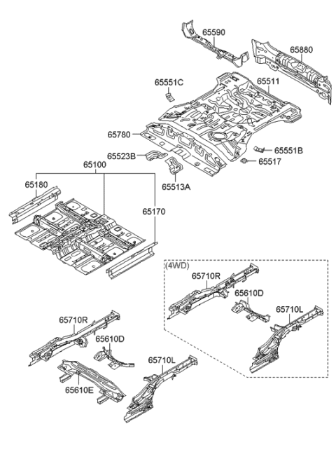 2012 Hyundai Tucson Member-Rear Center Cross Upper Compartment Diagram for 65590-2S200