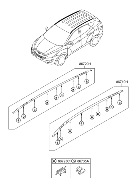 2010 Hyundai Tucson Roof Garnish & Rear Spoiler Diagram 1