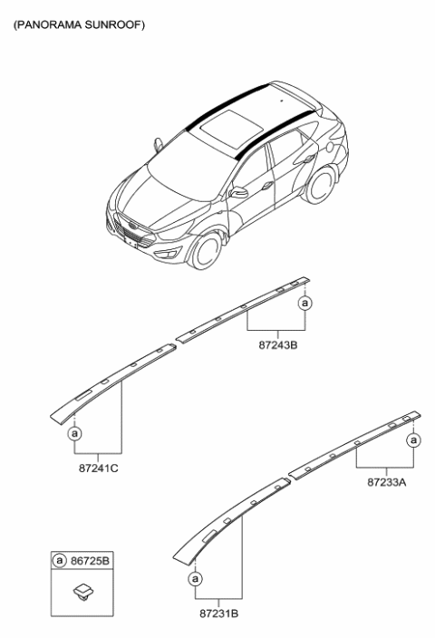 2009 Hyundai Tucson Moulding Assembly-Roof Rear,RH Diagram for 87243-2Z500