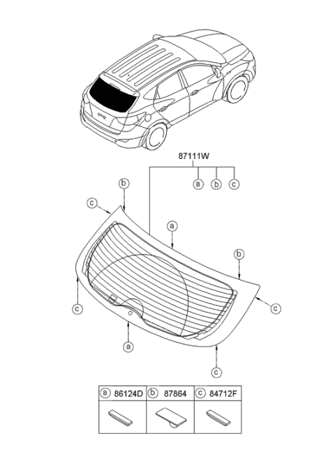 2010 Hyundai Tucson Rear Window Glass & Moulding Diagram