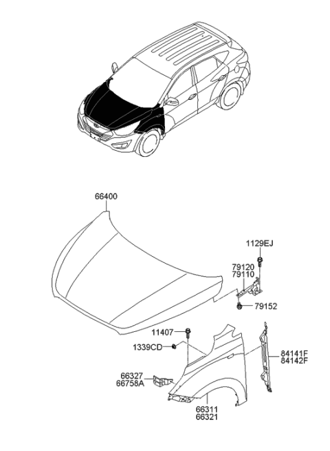 2009 Hyundai Tucson Fender & Hood Panel Diagram