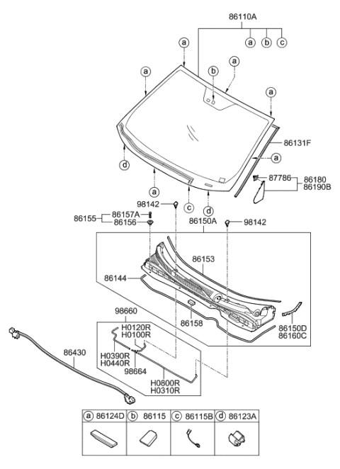 2009 Hyundai Tucson Windshield Glass Diagram