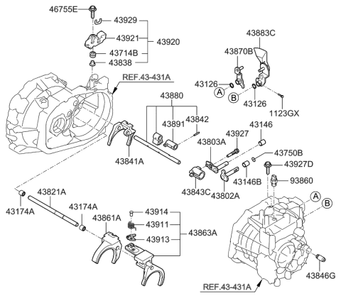 2010 Hyundai Tucson Gear Shift Control-Manual Diagram 1