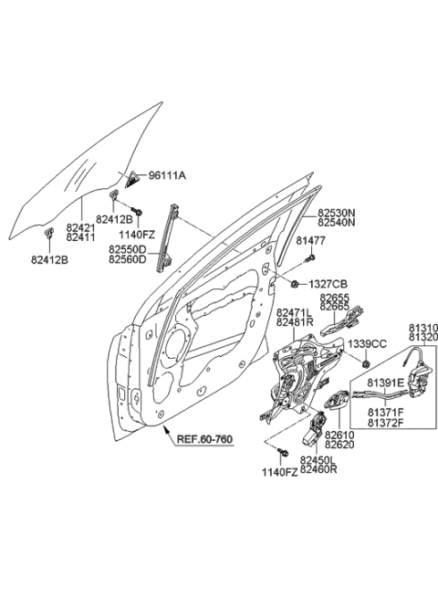 2013 Hyundai Tucson Glass-Front Door Window,LH Diagram for 82411-2S010