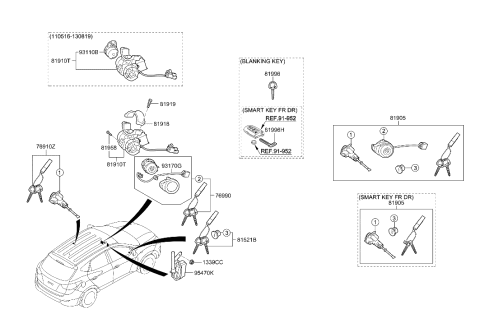 2010 Hyundai Tucson Key & Cylinder Set Diagram