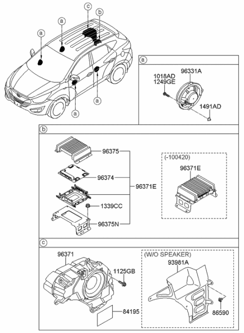 2010 Hyundai Tucson Subwoofer Speaker Assembly Diagram for 96380-2S000