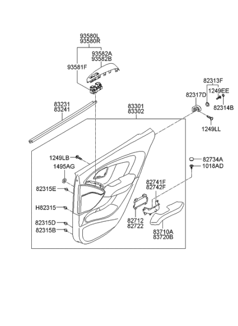 2013 Hyundai Tucson Rear Power Window Sub Switch Assembly, Left Diagram for 93580-2S000-MBS