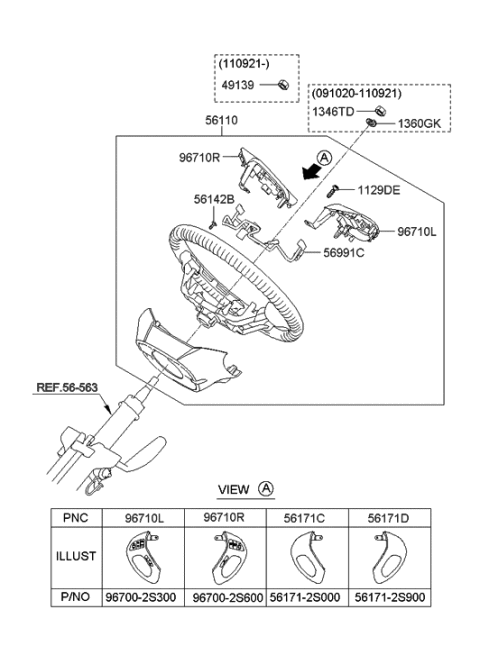 2022 Hyundai Kona Electric Steering Remote Control Switch Assembly, Right Diagram for 96700-2S600-SAS