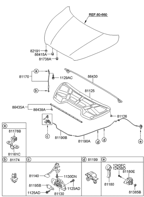 2011 Hyundai Tucson Handle Assembly-Hood Latch Release Diagram for 81181-2B000-MBS