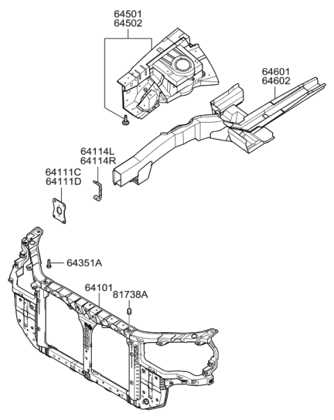 2007 Hyundai Sonata Old Body Style Fender Apron & Radiator Support Panel Diagram