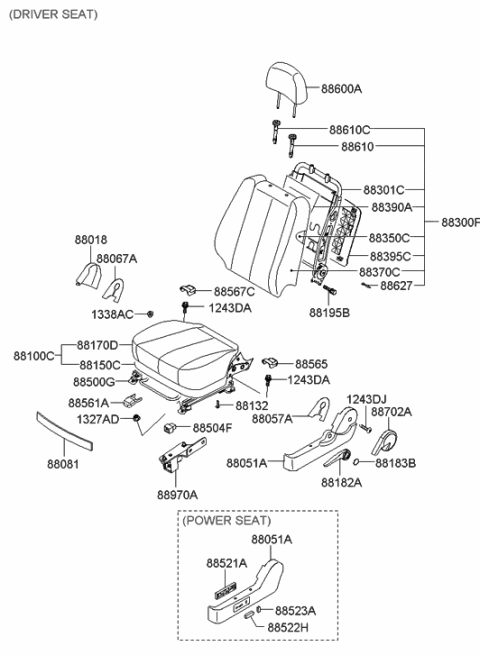 2007 Hyundai Sonata Front Driver Side Seat Back Covering Diagram for 88360-0A200-QZQ