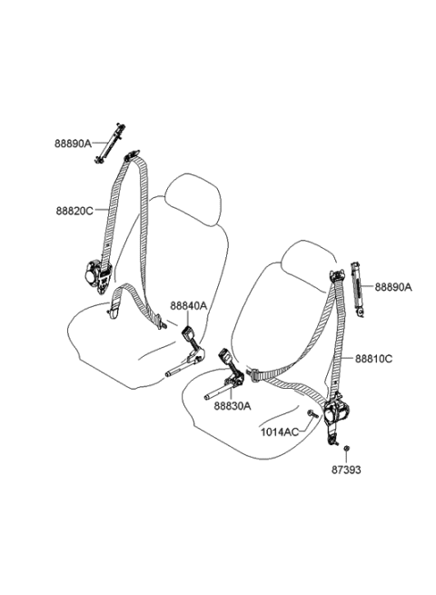 2007 Hyundai Sonata Front Seat-Belt Buckle Retractor Left Diagram for 88810-0A000-QD