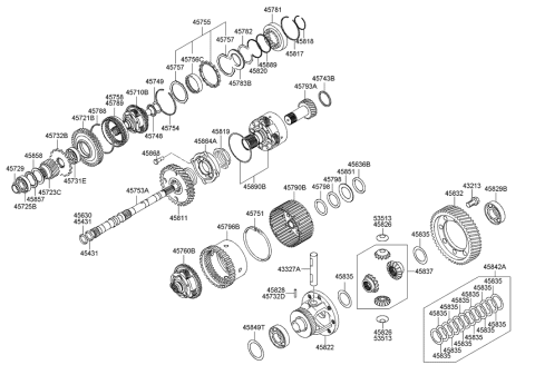 2014 Hyundai Genesis Carrier Assembly-Output Planet Diagram for 45890-3A500