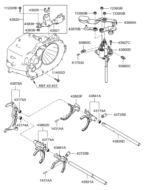 2007 Hyundai Sonata Old Body Style Gear Shift Control-Manual Diagram 1
