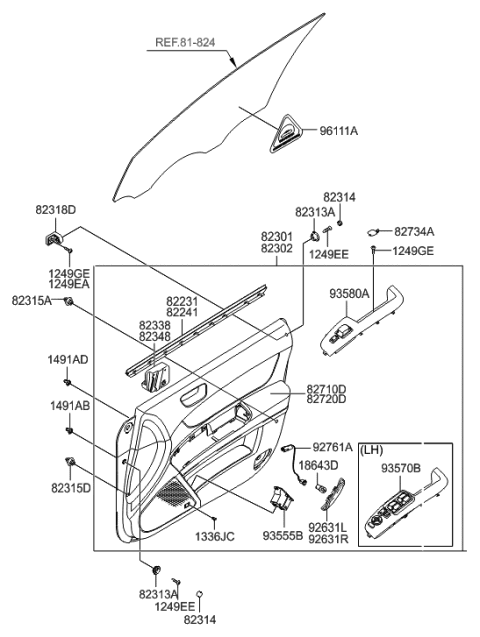 2007 Hyundai Sonata Panel Complete-Front Door Trim,LH Diagram for 82301-3K230-F2