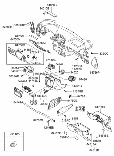 2007 Hyundai Sonata Garnish Assembly-Crash Pad Center,RH Diagram for 84780-3K180-4R