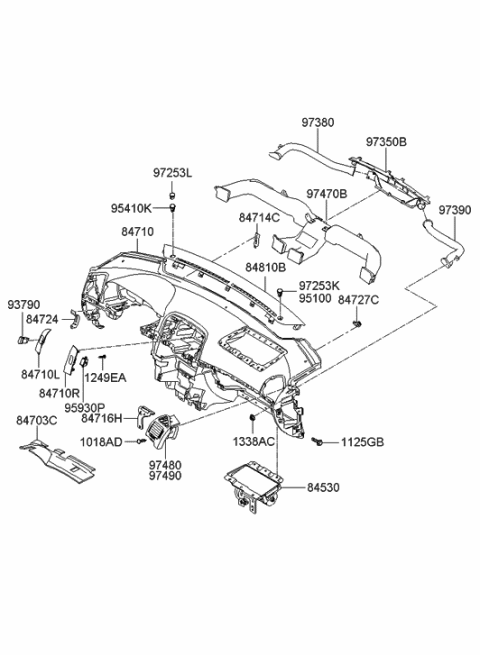 2007 Hyundai Sonata Old Body Style Crash Pad Upper Diagram