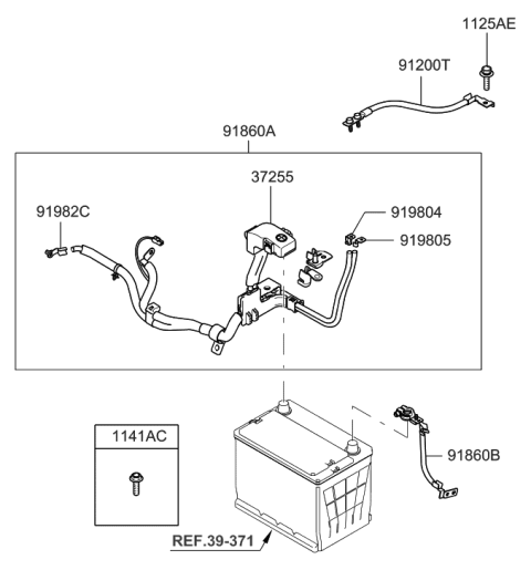 2007 Hyundai Sonata Wiring Assembly-Battery Diagram for 91850-3K012