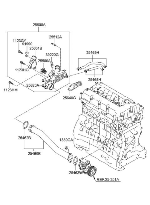 2007 Hyundai Sonata Old Body Style Coolant Pipe & Hose Diagram 1