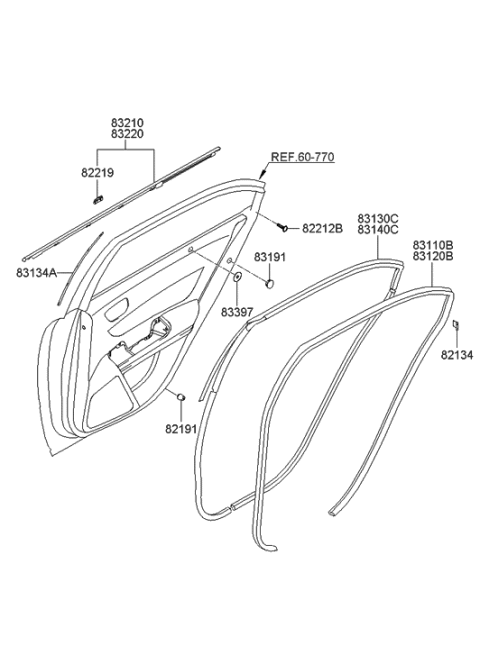 2007 Hyundai Sonata Rear Door Moulding Diagram