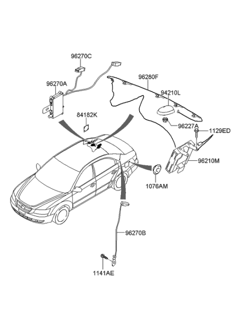 2007 Hyundai Sonata Roof Antenna Assembly Diagram for 96250-0A000-E1