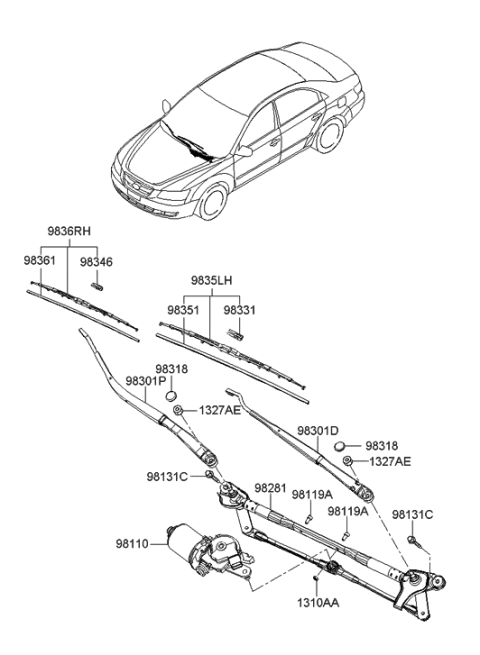 2007 Hyundai Sonata Old Body Style Windshield Wiper Diagram