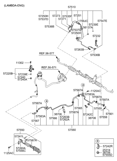 2007 Hyundai Sonata Old Body Style Power Steering Hose & Bracket Diagram 2