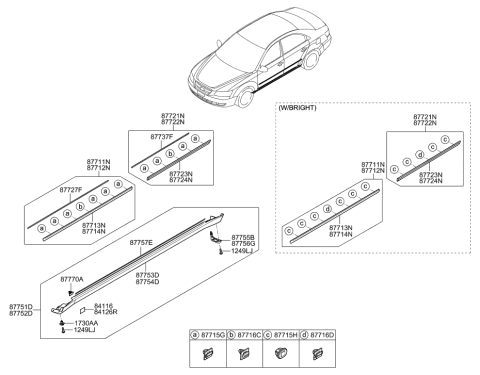 2007 Hyundai Sonata Clip-Waist Line Moulding Mounting Diagram for 87715-3K010