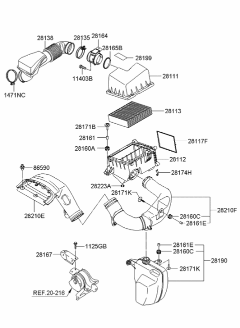 2007 Hyundai Sonata Old Body Style Air Cleaner Diagram 1