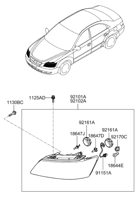 2007 Hyundai Sonata Headlamp Assembly, Left Diagram for 92101-0A000