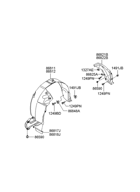 2007 Hyundai Sonata Front Wheel Guard Assembly,Left Diagram for 86811-0A000