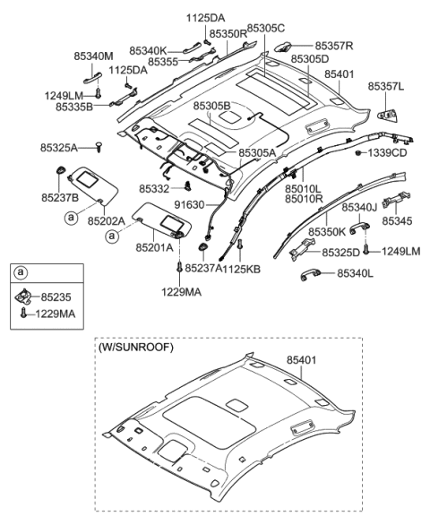 2007 Hyundai Sonata Sunvisor & Head Lining Diagram