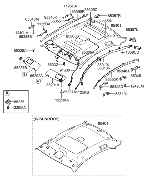 2007 Hyundai Sonata Old Body Style Sunvisor & Head Lining Diagram