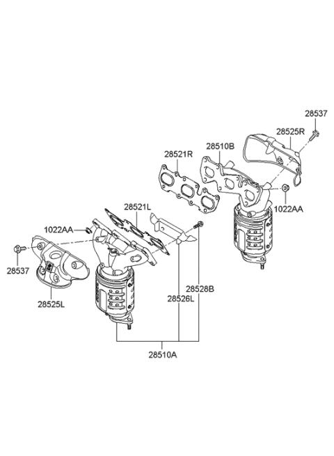 2014 Hyundai Genesis Exhaust Manifold Catalytic Assembly, Right Diagram for 28510-3C660